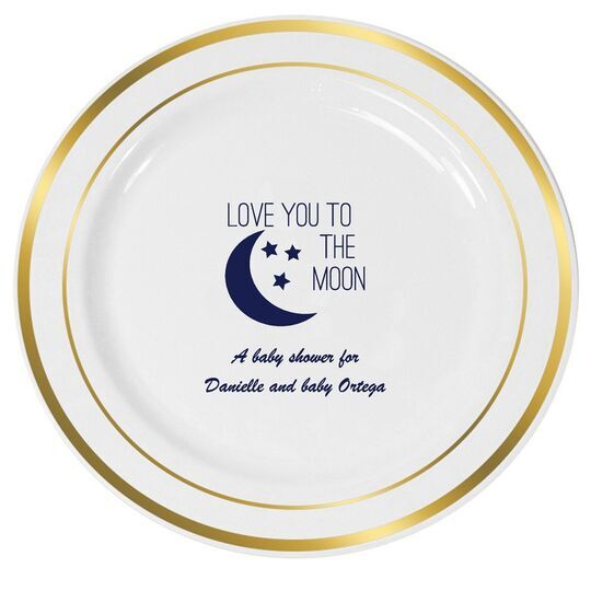 Love You To The Moon Premium Banded Plastic Plates